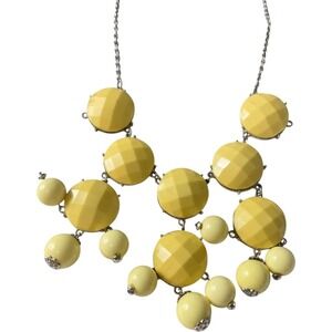 Glow Necklace Yellow Faceted Bead Bib Silver Tone Chunky Bubble Boho Retro